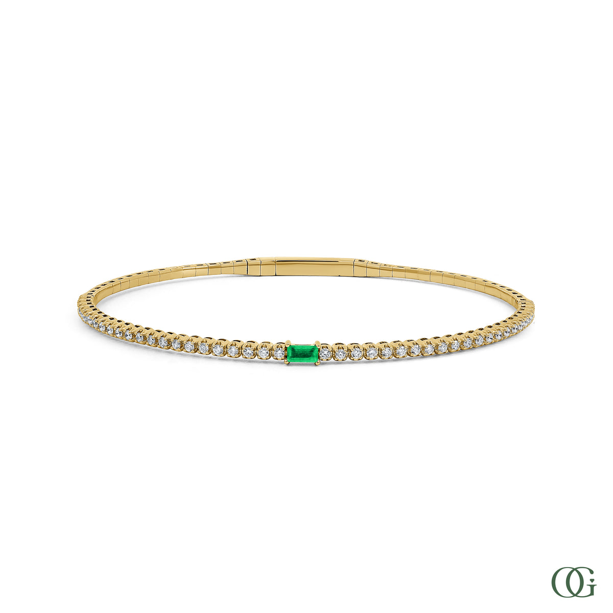 Diamond Tennis Bangle with Emerald-Cut Center