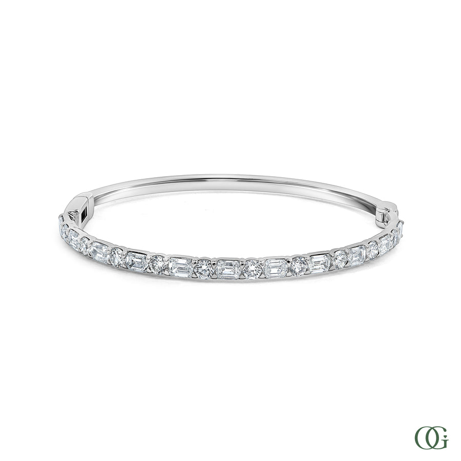 W | emerald & round cut lab-grown diamond bangle in 14K white gold