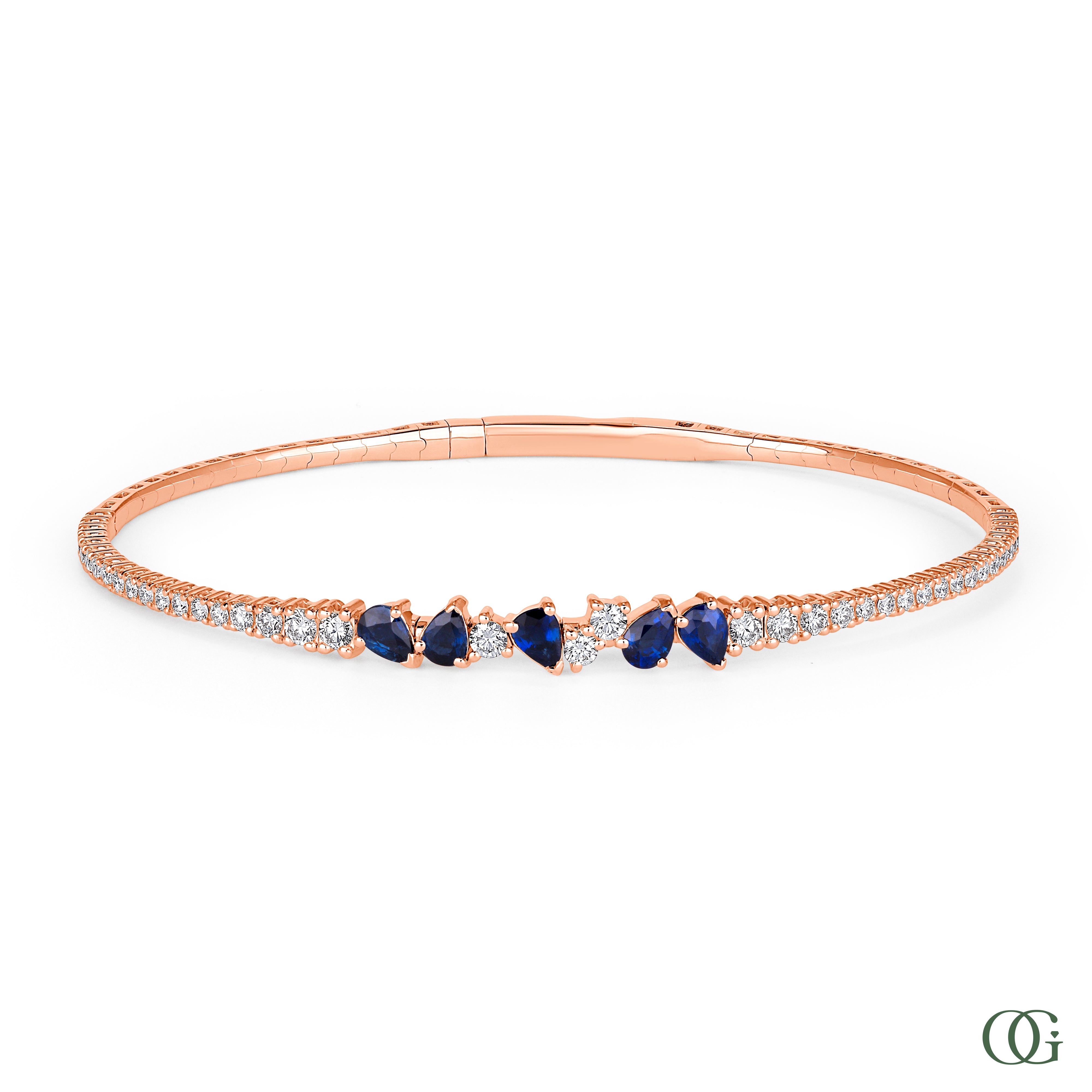 Diamond Bangle with Sapphire Center in 14K & 18K Gold