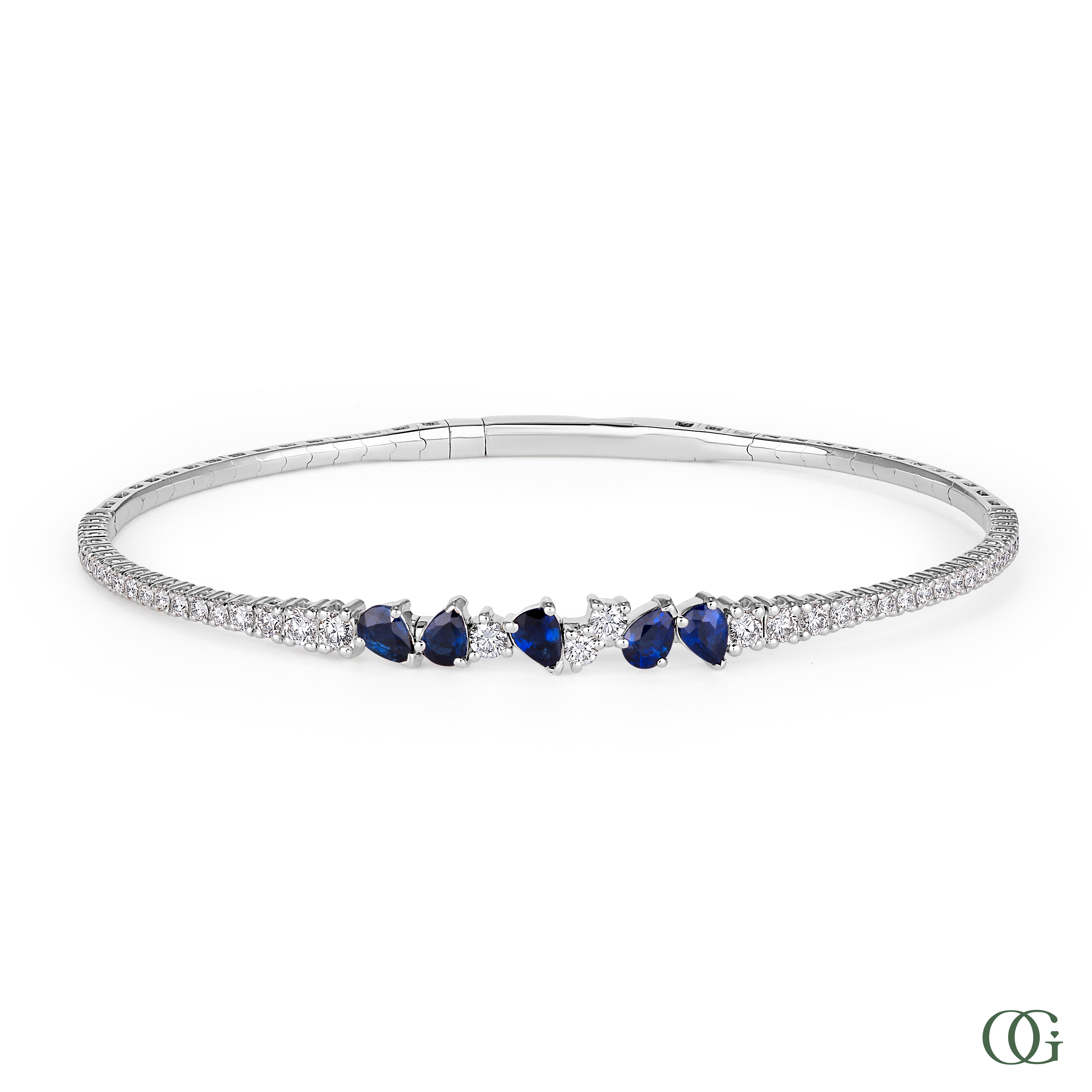 Diamond Bangle with Sapphire Center in 14K & 18K Gold
