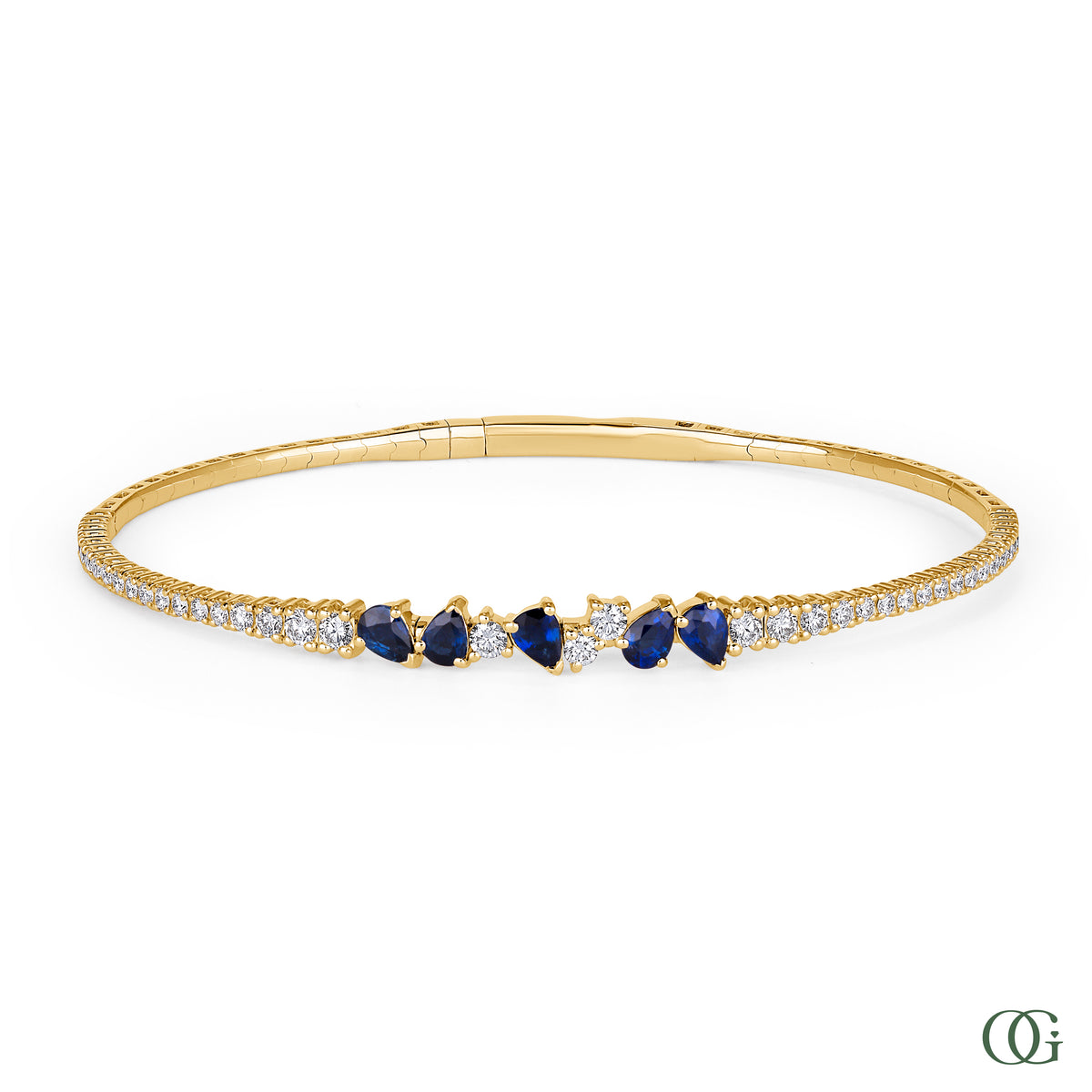 Diamond Bangle with Sapphire Center in 14K & 18K Gold