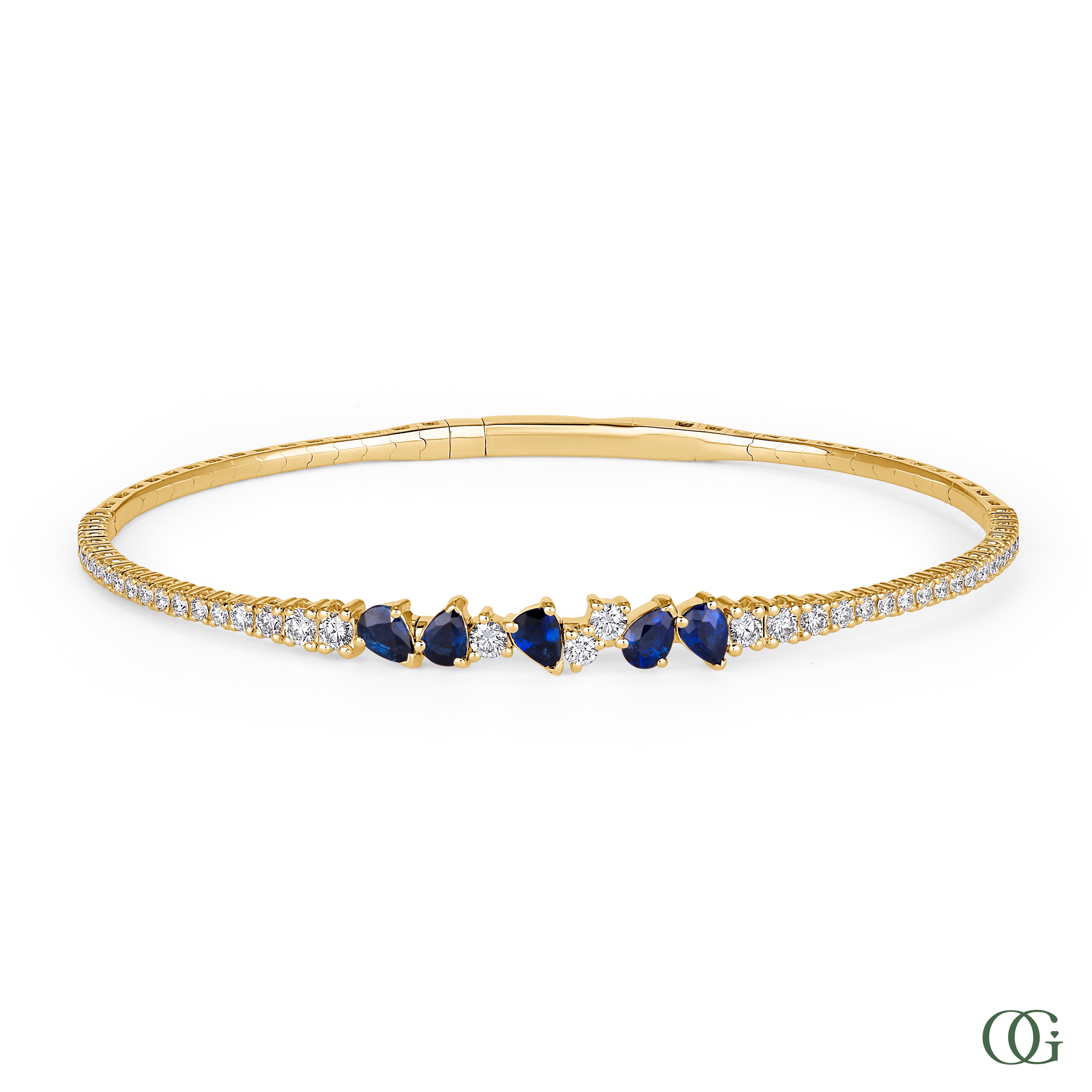 Diamond Bangle with Sapphire Center in 14K & 18K Gold