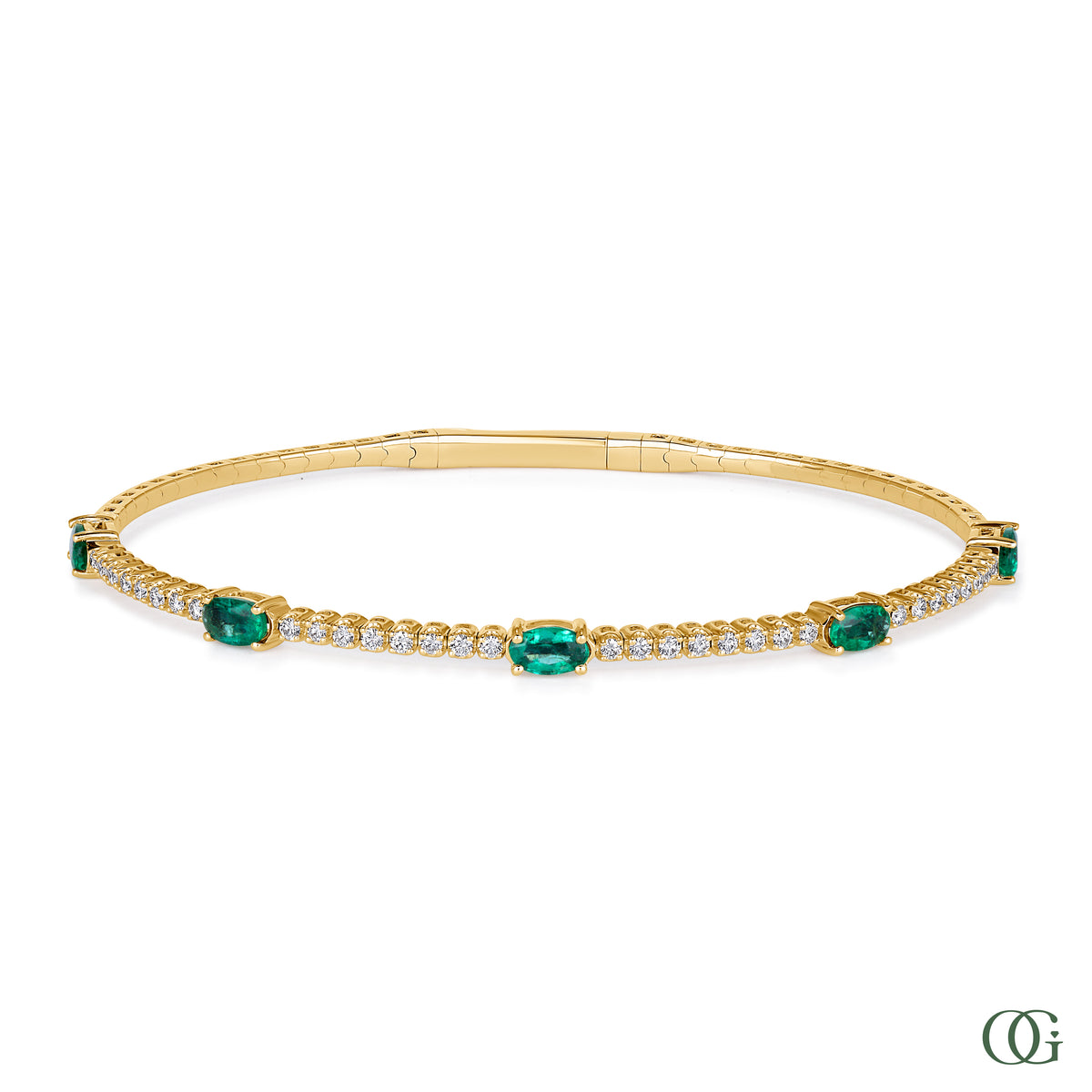 Y | diamond bangle with emerald accents in 14K yellow gold