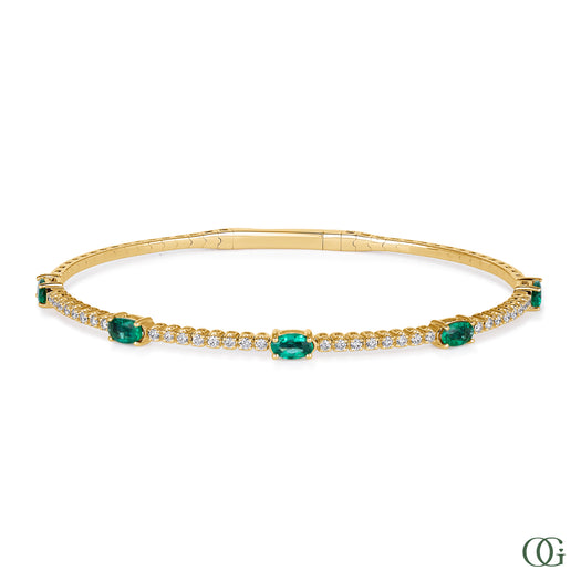 Y | diamond bangle with emerald accents in 14K yellow gold