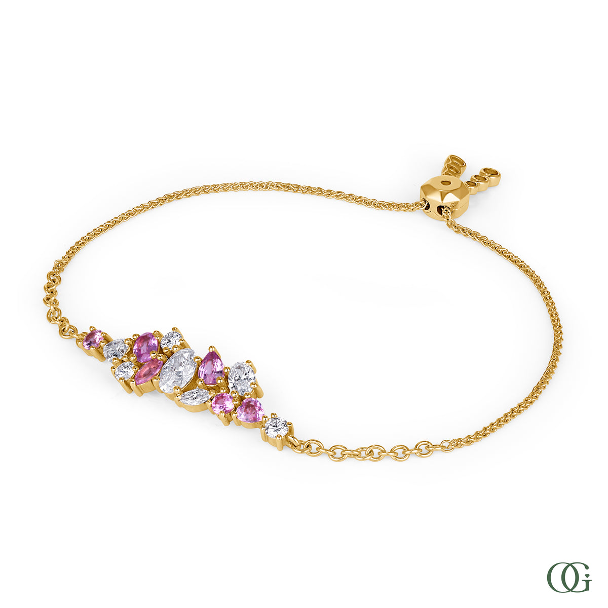 Pink Sapphire & Diamond Cluster Adjustable Bracelet