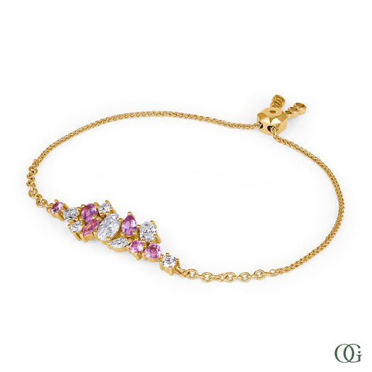 Y | pink sapphire & diamond cluster adjustable bracelet in 14K yellow gold