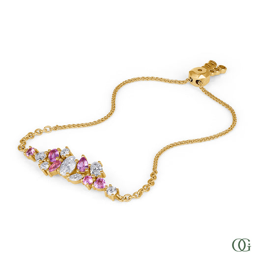 Y | pink sapphire & diamond cluster adjustable bracelet in 14K yellow gold