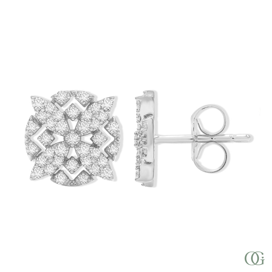 W | Natural Snowflake Diamond Stud Earrings | 14K Gold in white gold