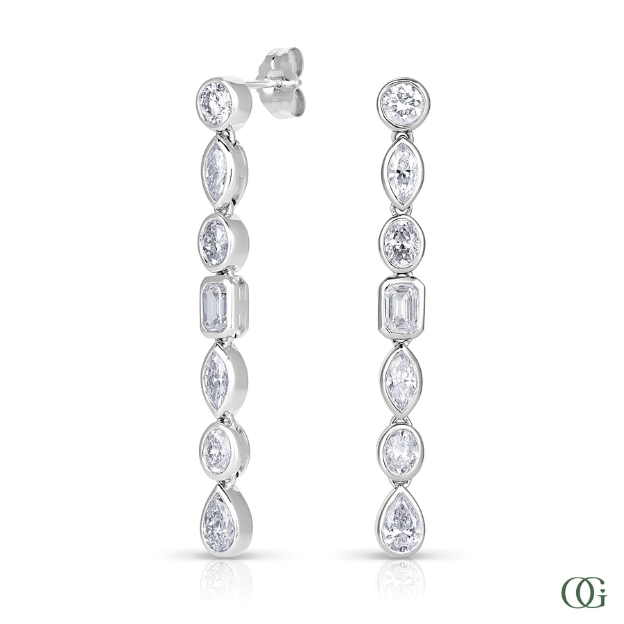 W | Mixed Shape Diamond Dangling Earrings in white gold
