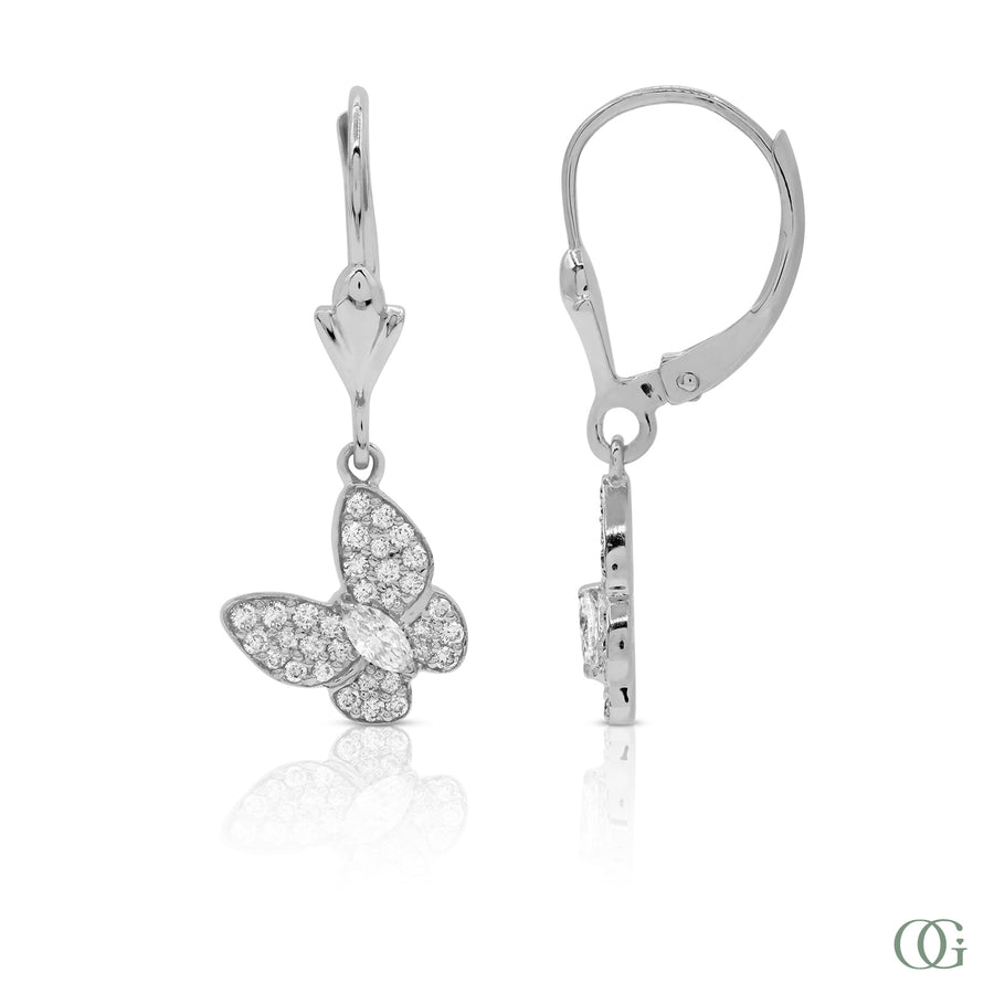 W | Diamond Butterfly Drop Earrings in white gold