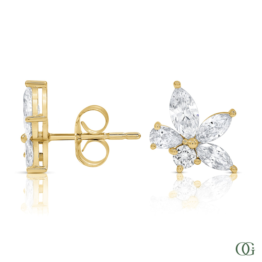 Y | Natural Marquise Diamond Flower Stud Earrings in yellow gold