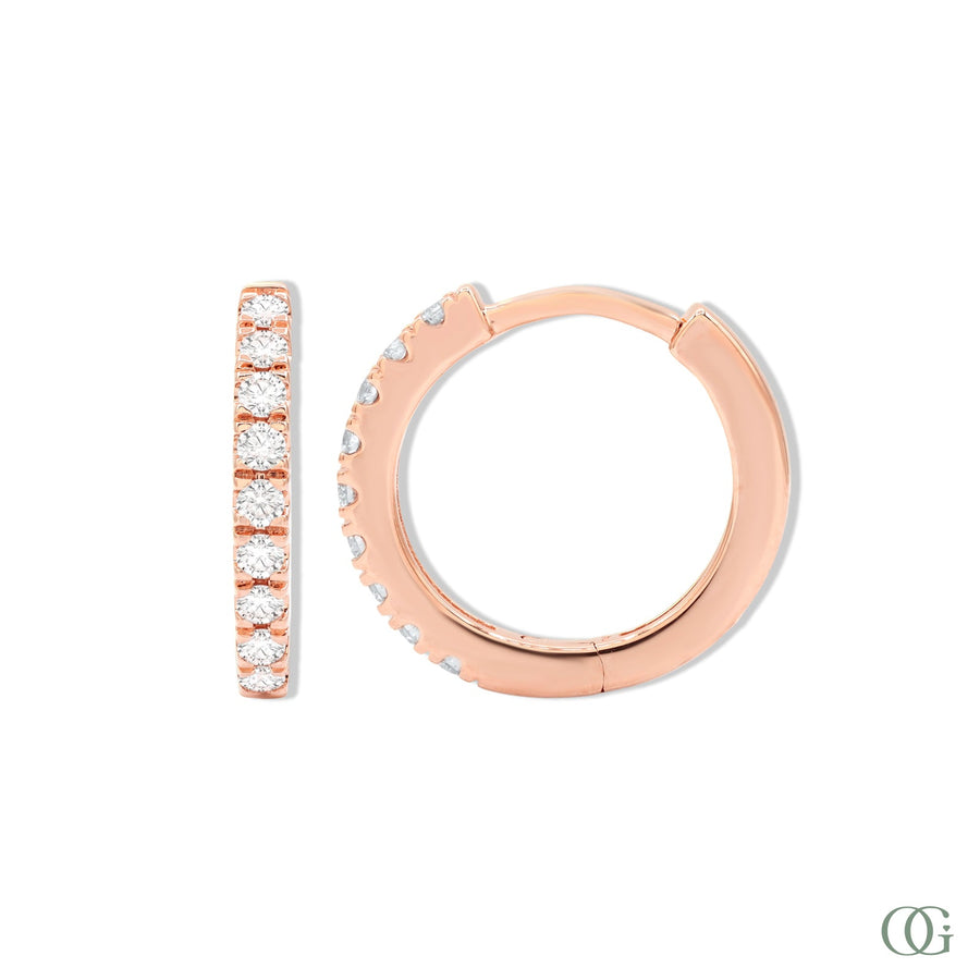 R | Natural Diamond Huggie Hoop Earrings | 14K Gold in rose gold