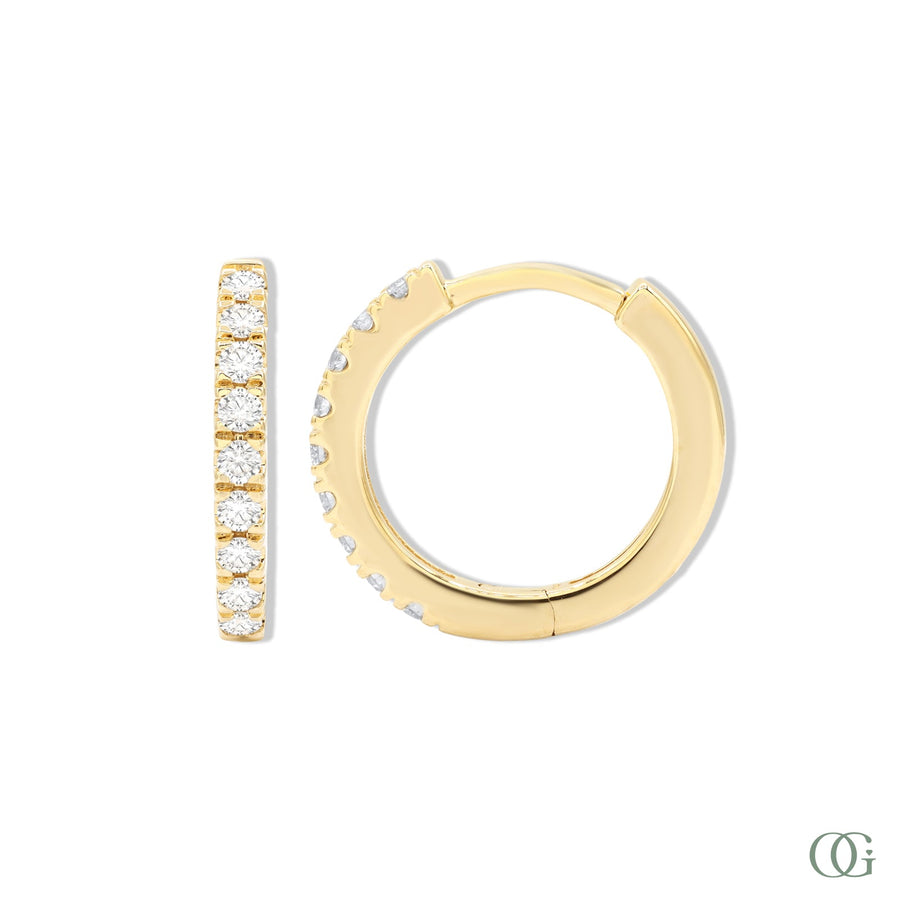 Y | Natural Diamond Huggie Hoop Earrings | 14K Gold in yellow gold
