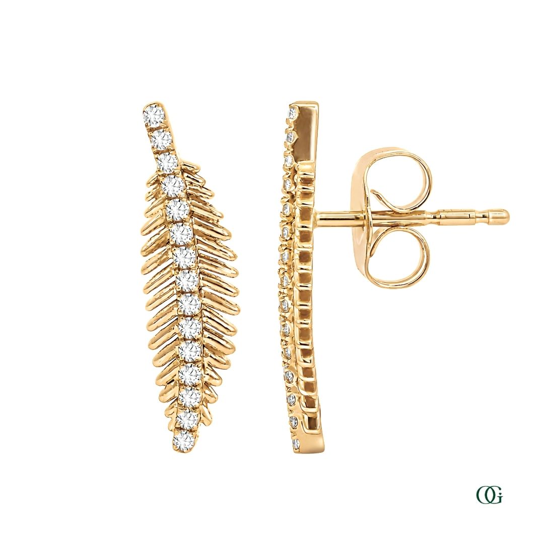 Diamond Feather Stud Earrings | 0.40 CTW