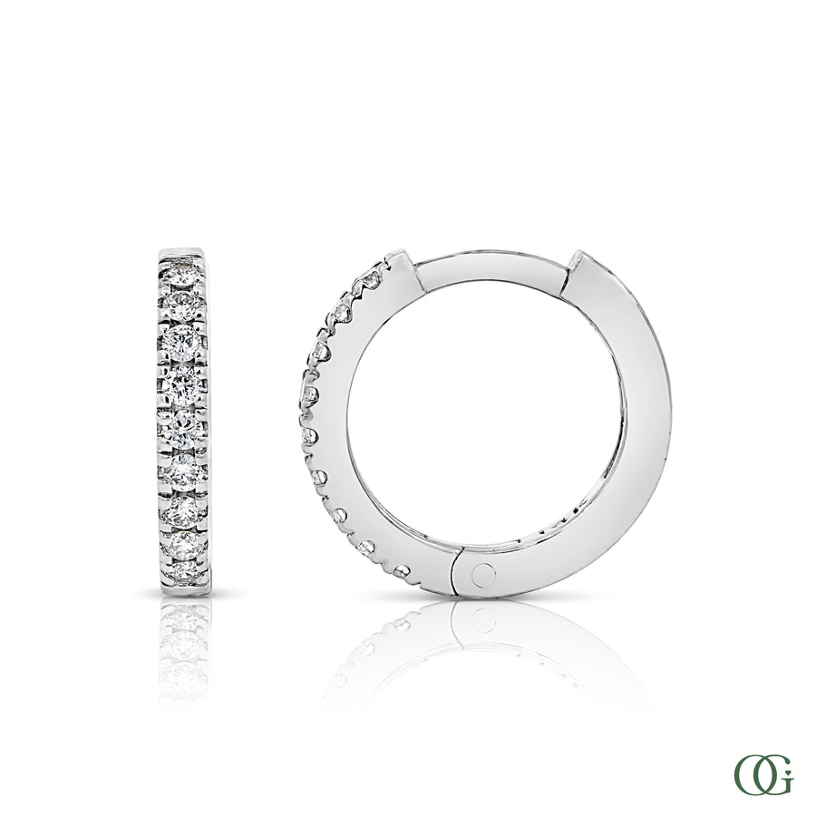 W | Natural Diamond Huggie Hoop Earrings | 14K Gold in white gold