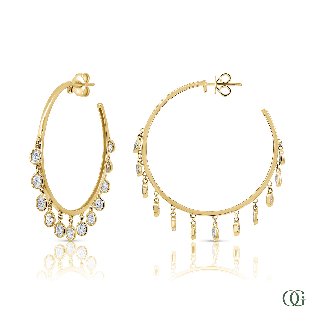 Oval Diamond Fringe Hoop Earrings | 2.20 CTW