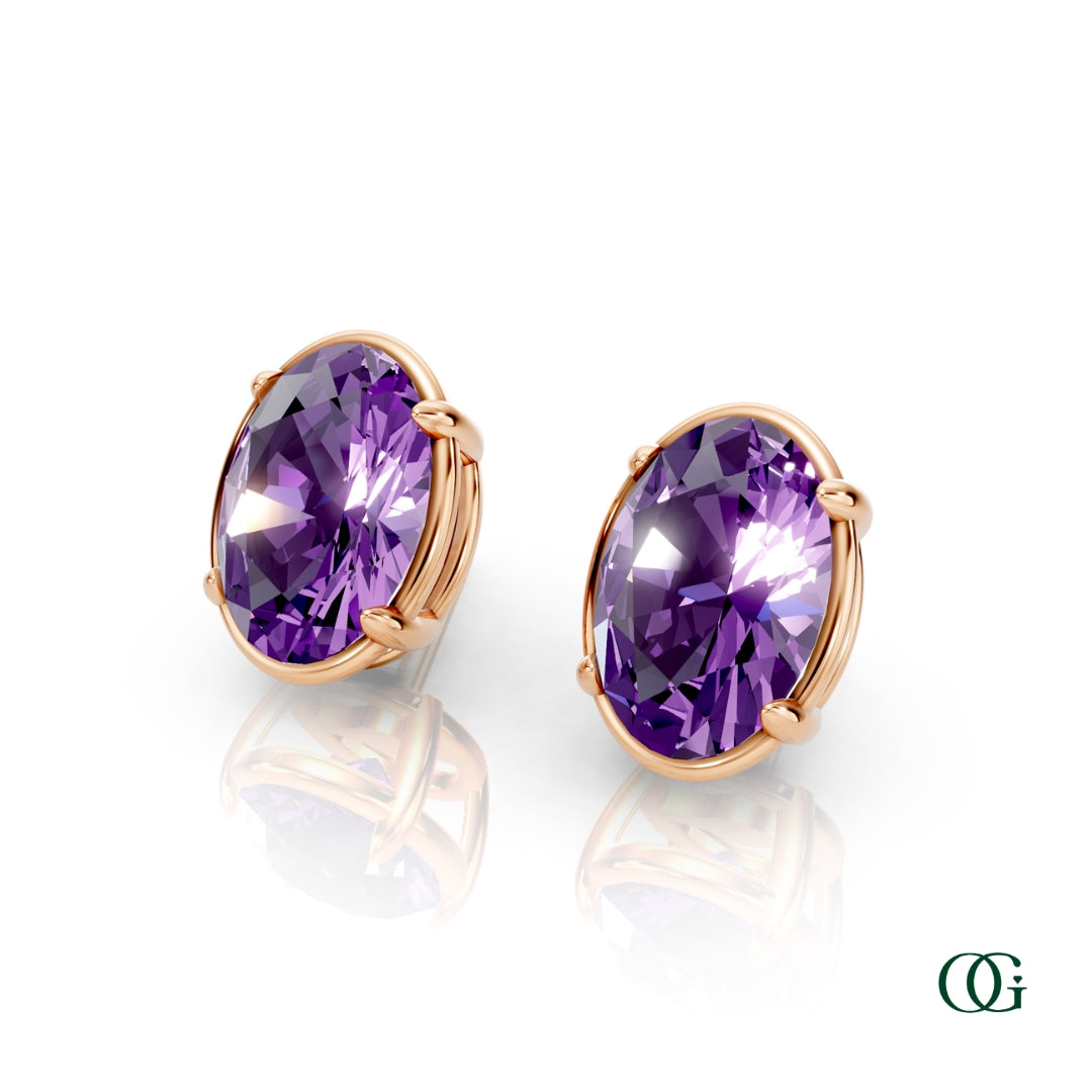 Personalized Oval Birthstone Stud Earrings
