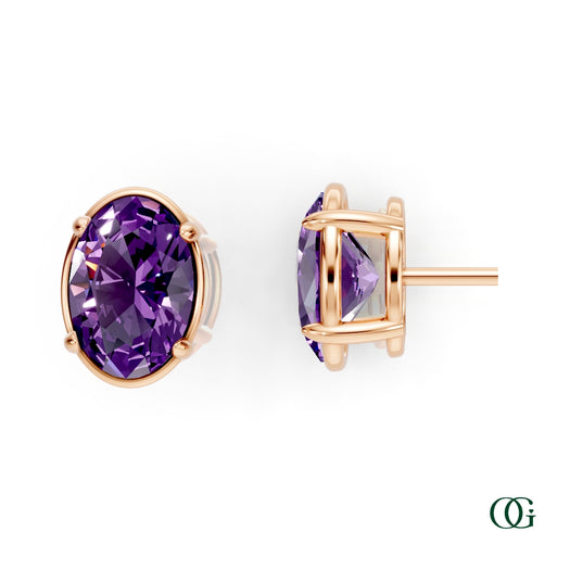 R|Personalized Oval Amethyst Birthstone Stud Earrings in Rose Gold
