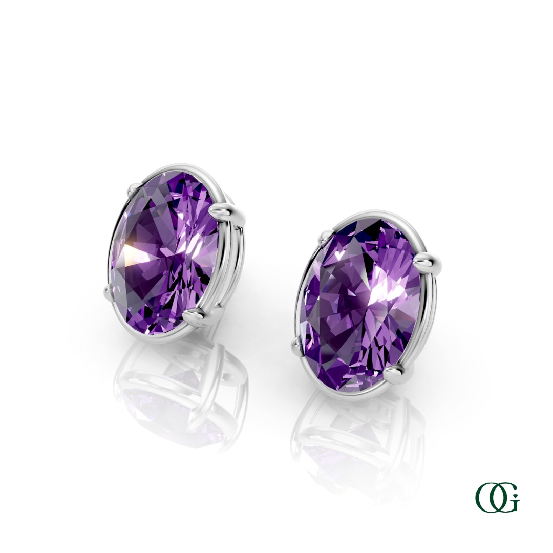 Personalized Oval Birthstone Stud Earrings