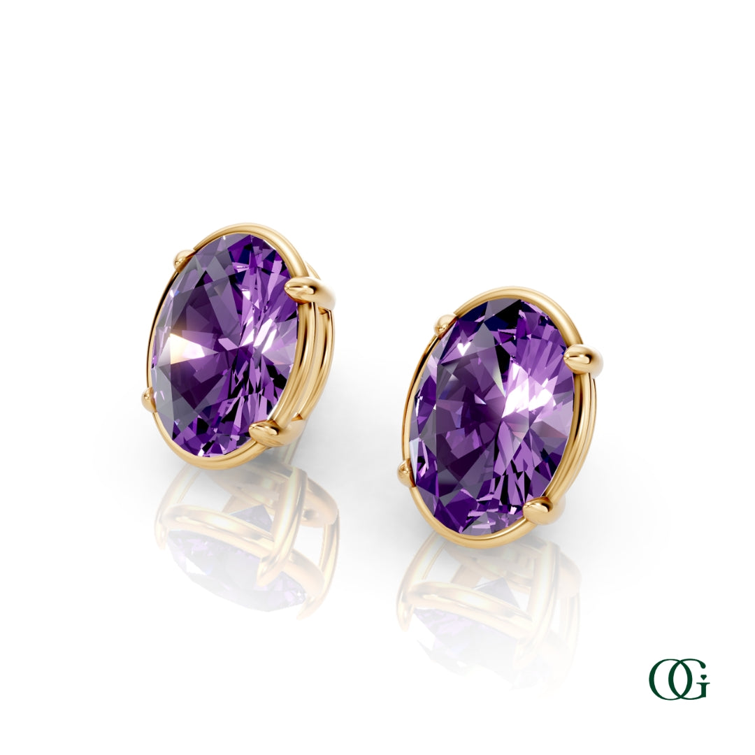 Personalized Oval Birthstone Stud Earrings