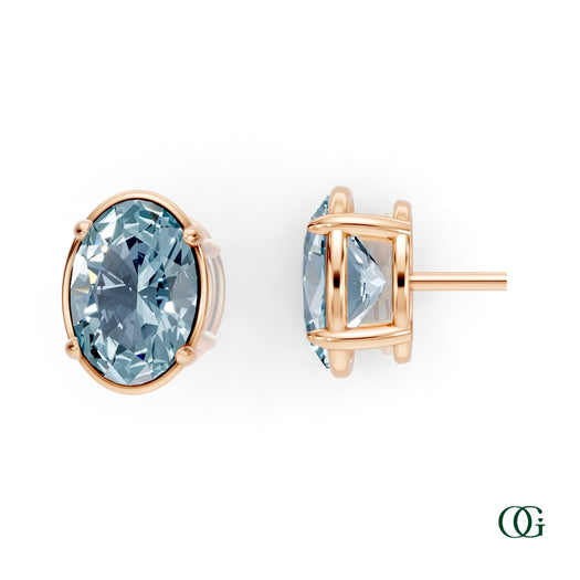 R|Personalized Oval Aquamarine Birthstone Stud Earrings in Rose Gold