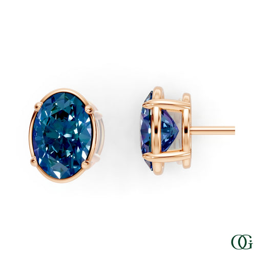 R|Personalized Oval Alexandrite Birthstone Stud Earrings in Rose Gold