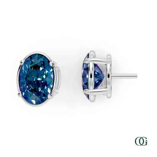 W|Personalized Oval Alexandrite Birthstone Stud Earrings in White Gold