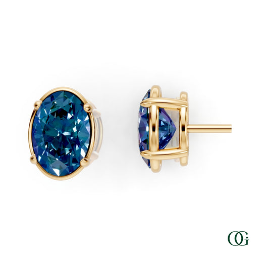 Y|Personalized Oval Alexsandrite Birthstone Stud Earrings in Yellow Gold