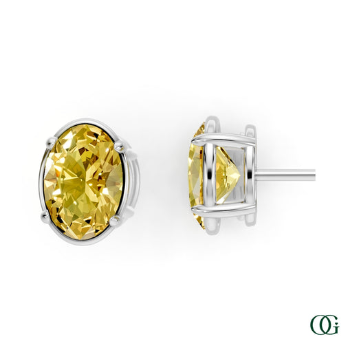 W|Personalized Oval Citrine Birthstone Stud Earrings in White Gold