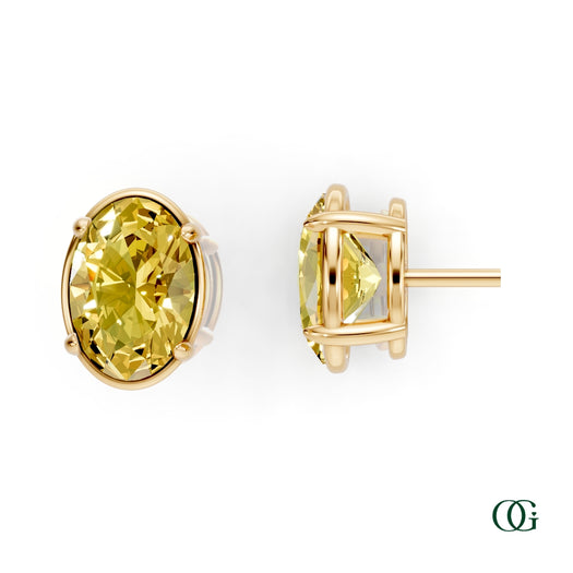 Y|Personalized Oval Citrine Birthstone Stud Earrings in Yellow Gold