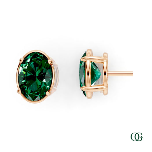 R|Personalized Oval Emerald Birthstone Stud Earrings in Rose Gold