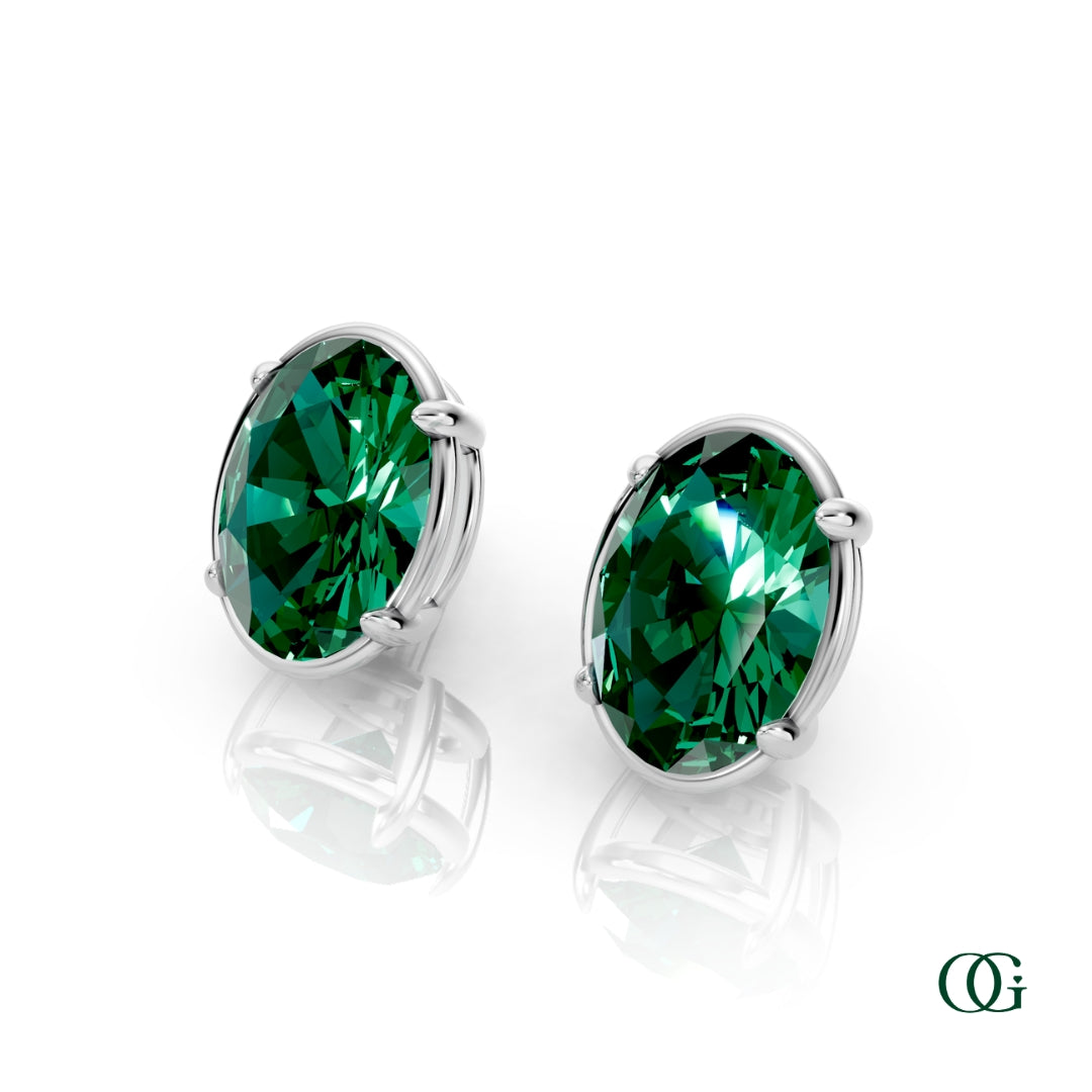 Personalized Oval Birthstone Stud Earrings