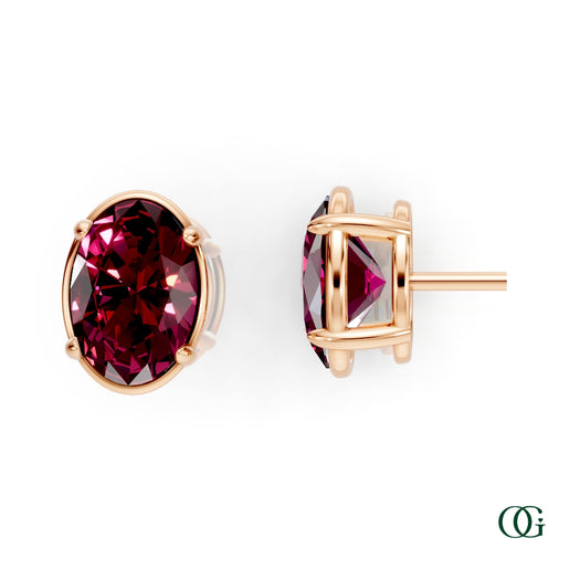 R|Personalized Oval Garnet Birthstone Stud Earrings in Rose Gold