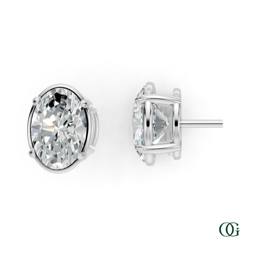 W|Personalized Oval Diamond Birthstone Stud Earrings in White Gold