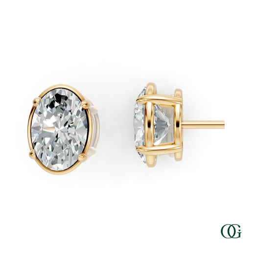Y|Personalized Oval Diamond Birthstone Stud Earrings in Yellow Gold