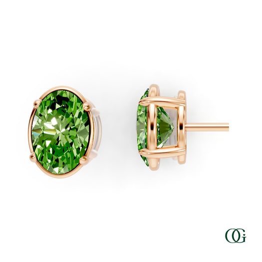 R|Personalized Oval Peridot Birthstone Stud Earrings in Rose Gold