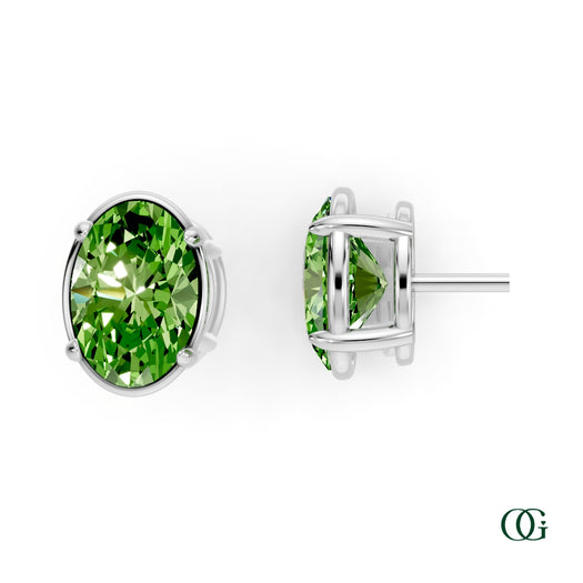 W|Personalized Oval Peridot Birthstone Stud Earrings in White Gold