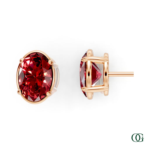 R|Personalized Oval Ruby Birthstone Stud Earrings in Rose Gold
