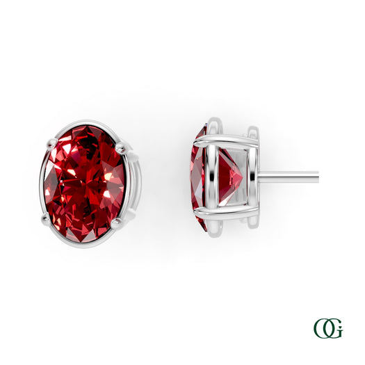 W|Personalized Oval Ruby Birthstone Stud Earrings in White Gold