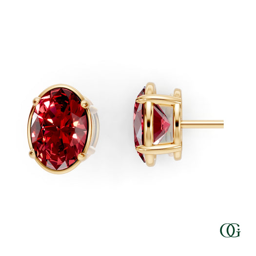 Y|Personalized Oval Ruby Birthstone Stud Earrings in Yellow Gold