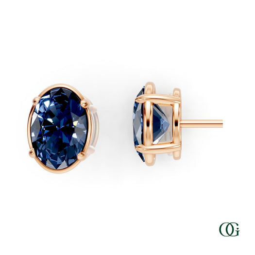 R|Personalized Oval Sapphire Birthstone Stud Earrings in Rose Gold
