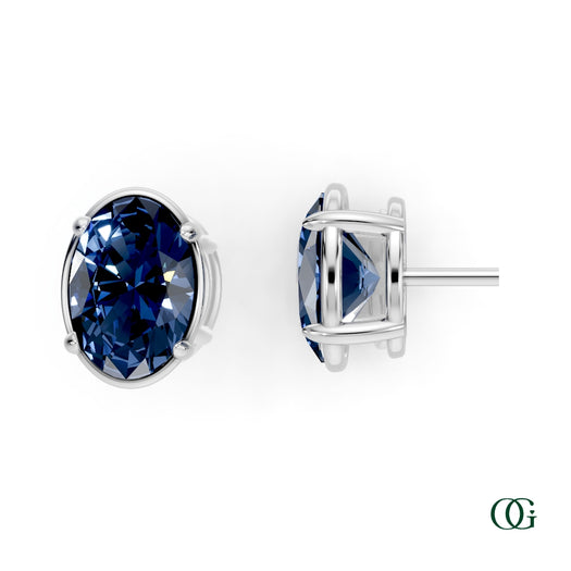 W|Personalized Oval Sapphire Birthstone Stud Earrings in White Gold