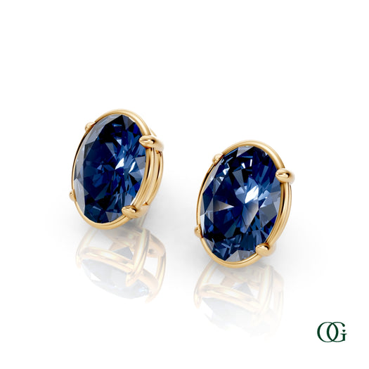 Y|Personalized Oval Sapphire Birthstone Stud Earrings in Yellow Gold