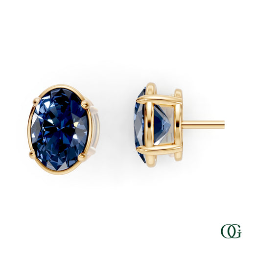 Y|Personalized Oval Sapphire Birthstone Stud Earrings in Yellow Gold