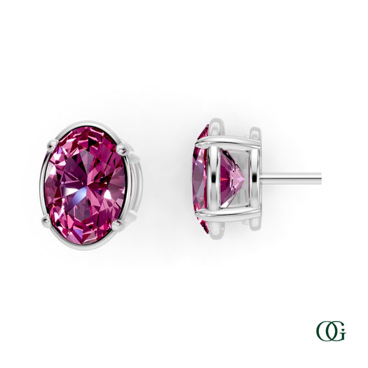 W|Personalized Oval Tourmaline Birthstone Stud Earrings in White Gold