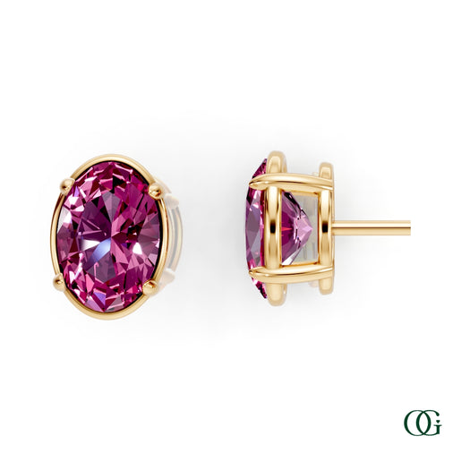 Y|Personalized Oval Tourmaline Birthstone Stud Earrings in Yellow Gold