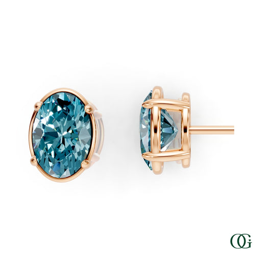 R|Personalized Oval Topaz Birthstone Stud Earrings in Rose Gold