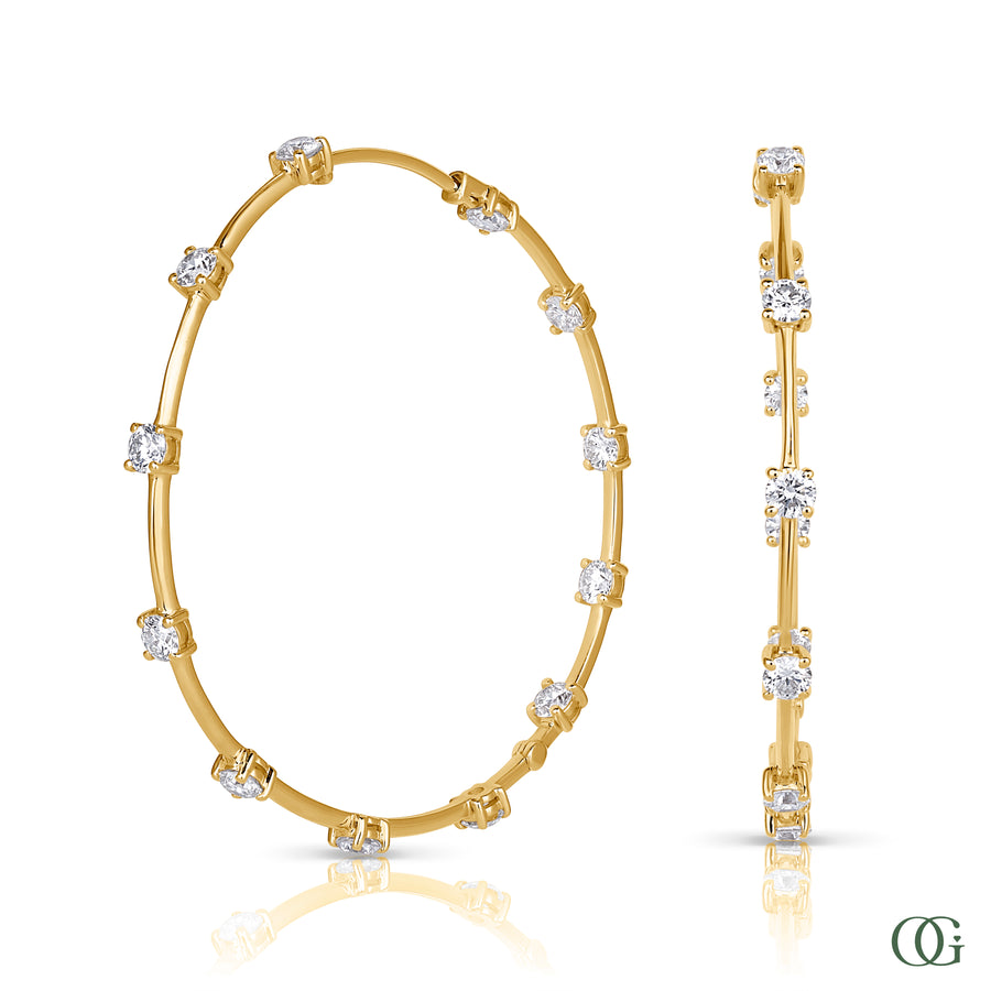 Y | Diamond Station Hoop Earrings in yellow gold