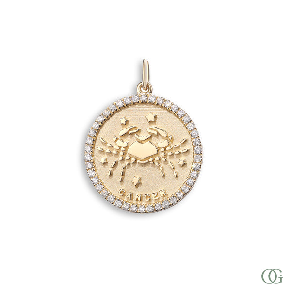 Lab Grown Diamond Cancer Pendant  14K Yellow Gold Zodiac Necklace