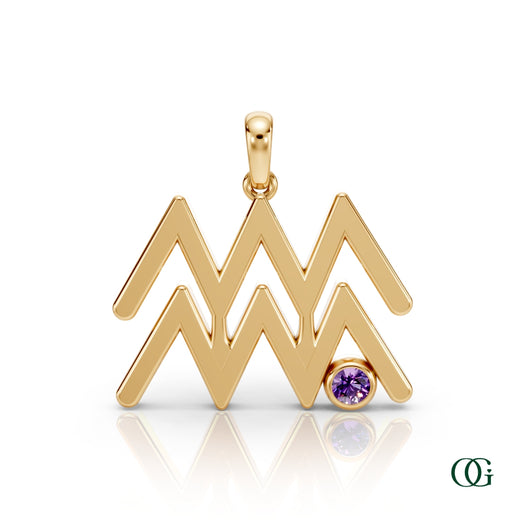 Y|Aquarius Zodiac Pendant with Amethyst in Yellow Gold